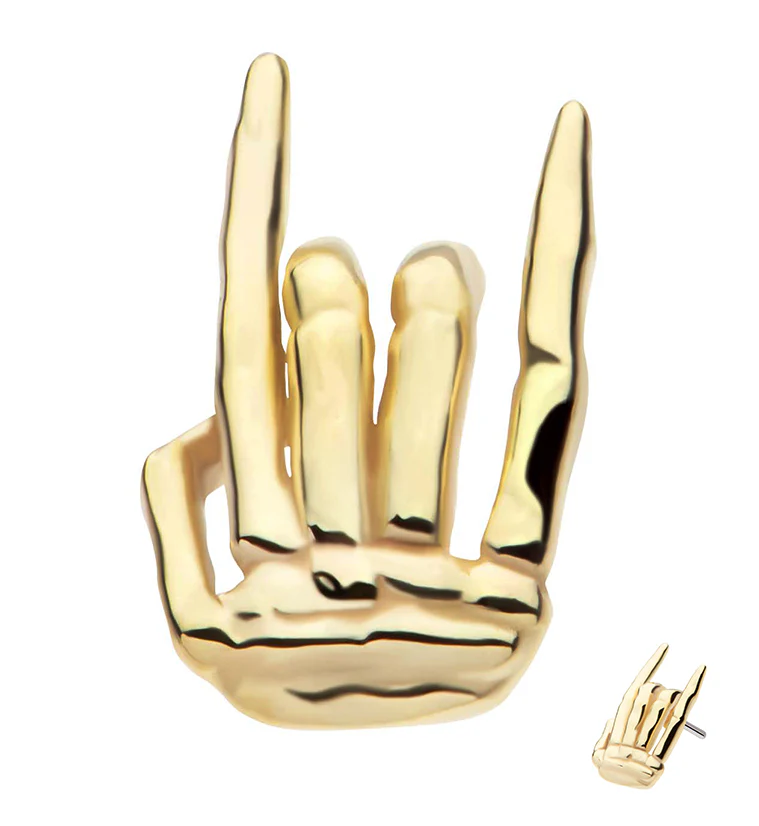 14kt Gold Skeleton Hand Rock On Threadless Top - Mrs Treak