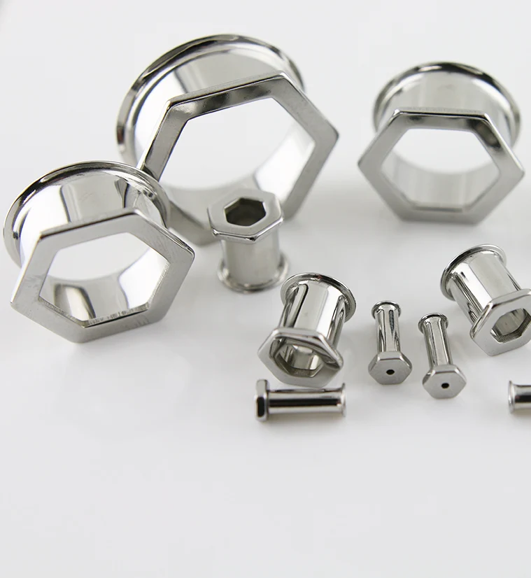 Hexagon Double Flare Stainless Steel Tunnels - Mrs Treak