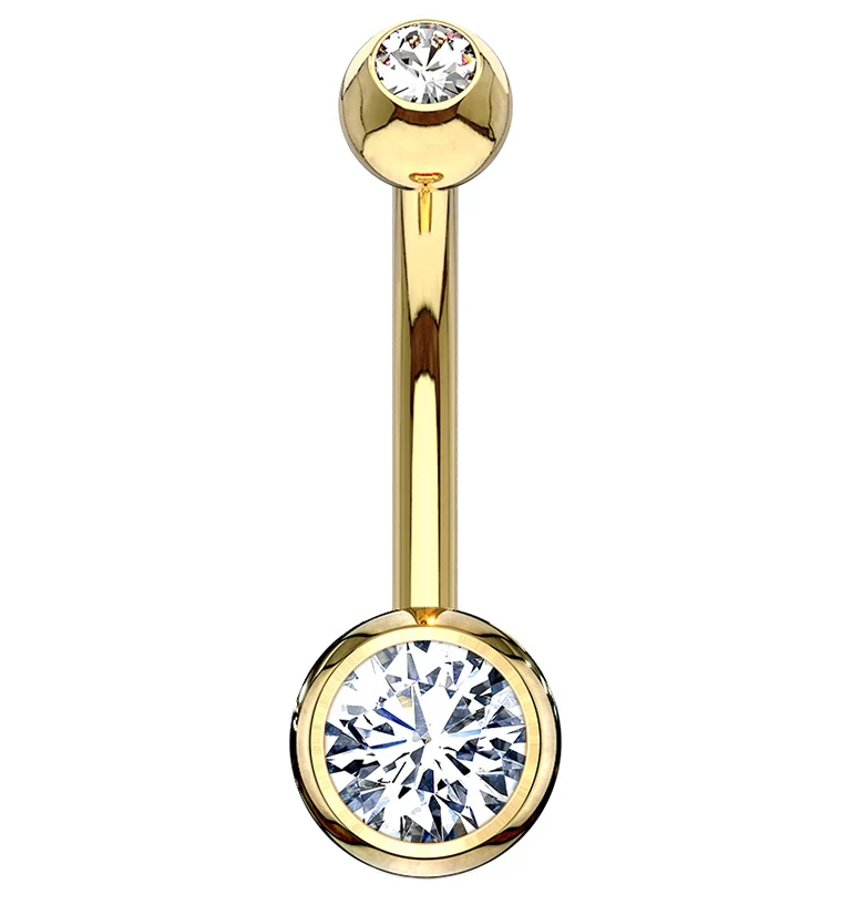 14kt Gold Bezel CZ Belly Button Ring - Mrs Treak