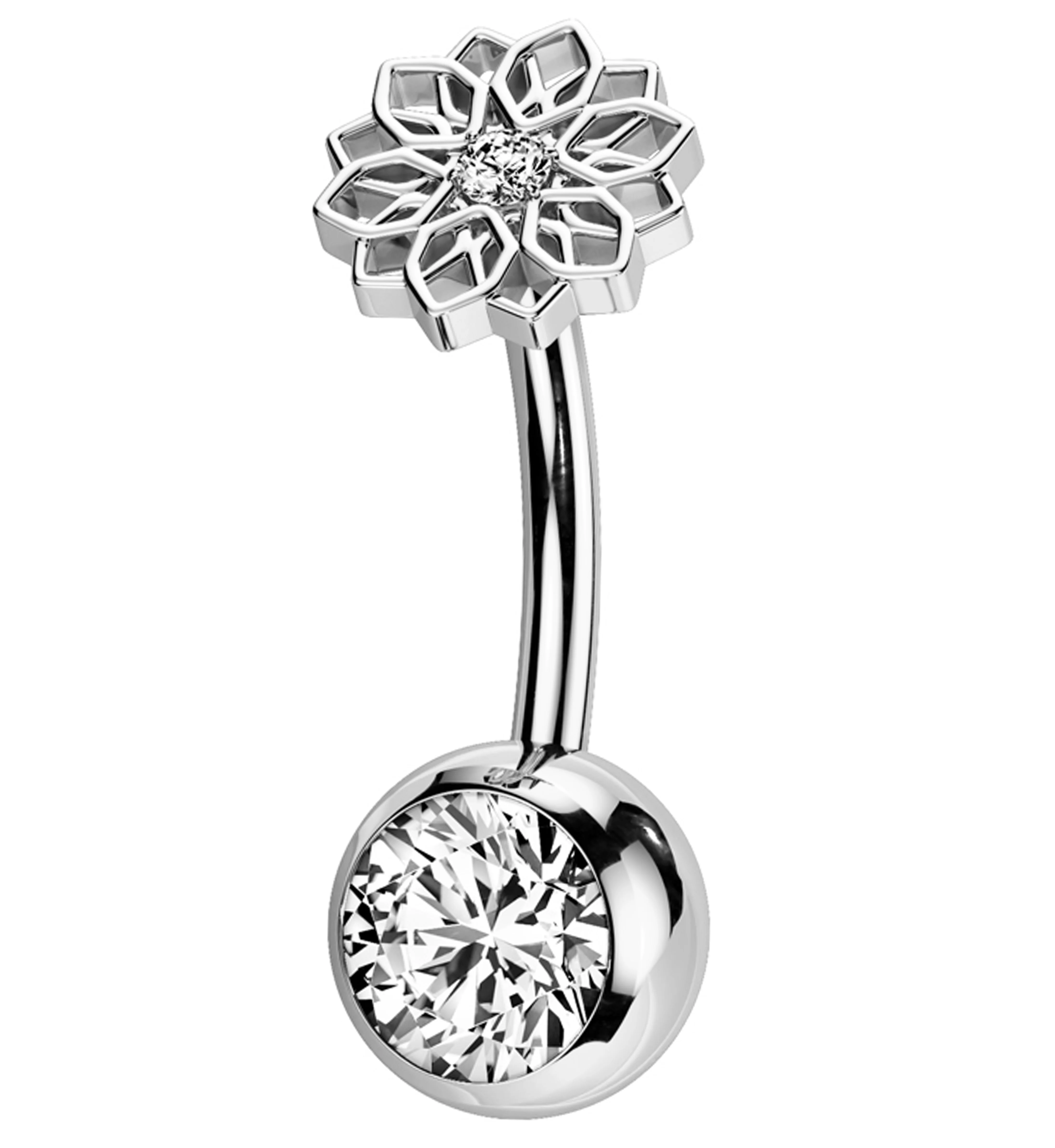 Mandala Flower Clear CZ Titanium Threadless Belly Button Ring - Mrs Treak