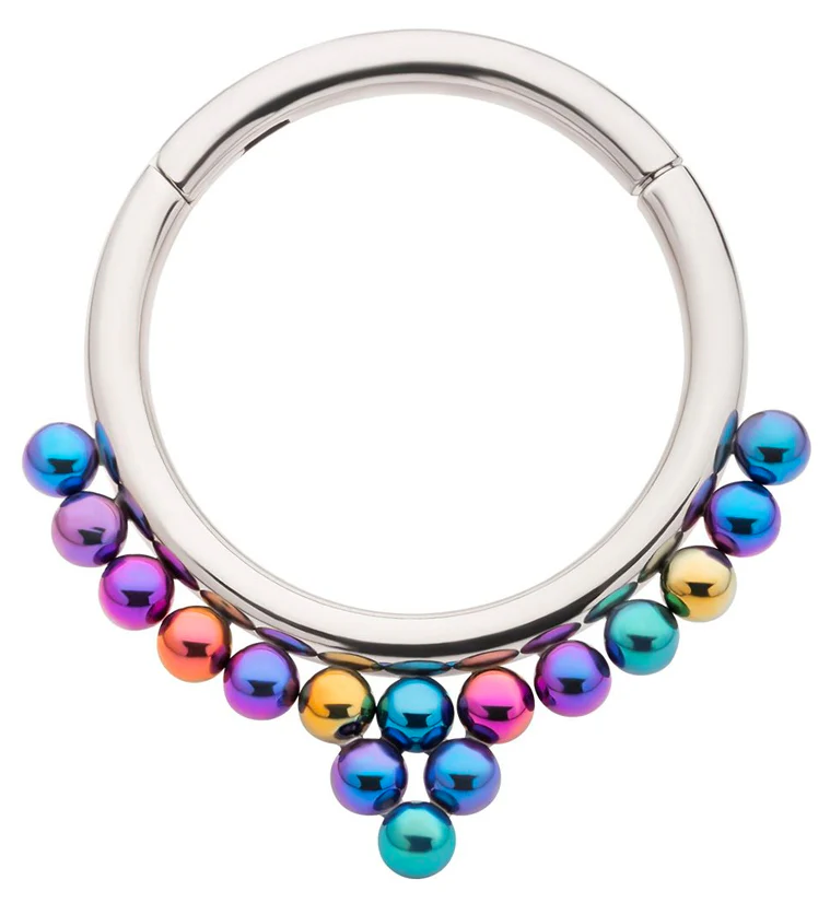 Point Rainbow Anodized Bead Titanium Hinged Segment Ring - Mrs Treak