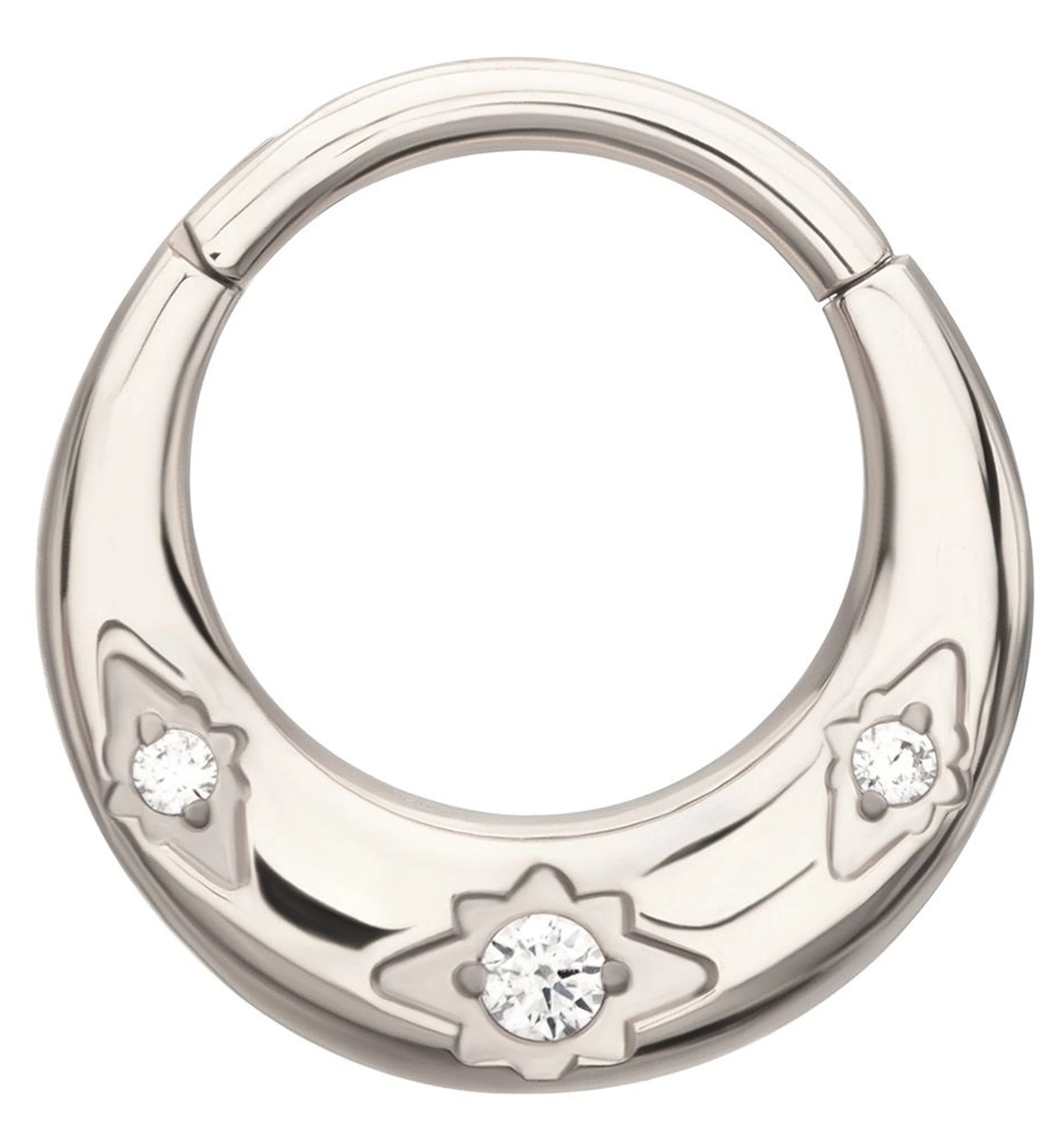 Triple Etched Star Clear CZ Titanium Hinged Segment Ring - Mrs Treak