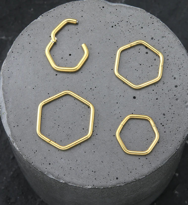 Gold PVD Hex Stainless Steel Hinged Segment Ring - Mrs Treak