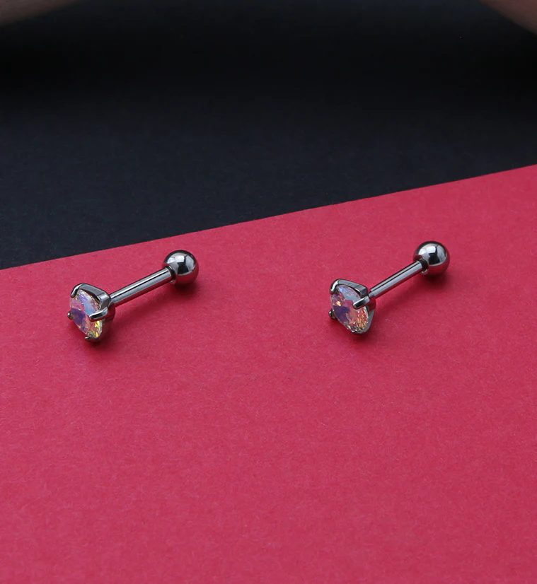 Rainbow Aurora CZ Titanium Cartilage Barbell - Mrs Treak