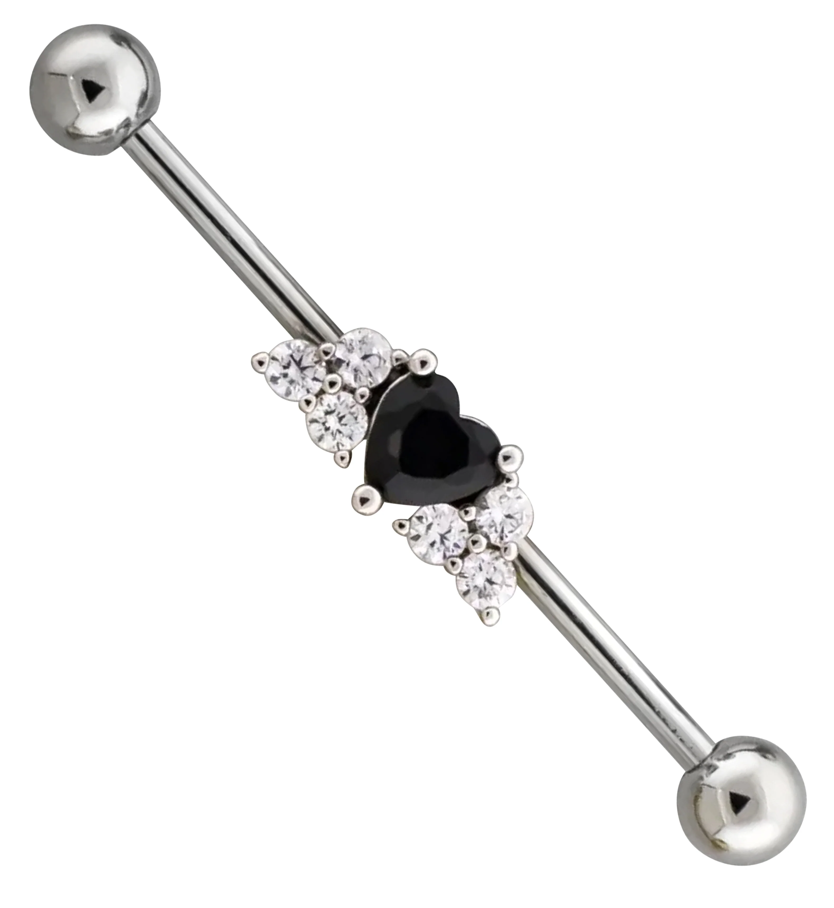 Black Heart Clear CZ Stainless Steel Industrial Barbell - Mrs Treak