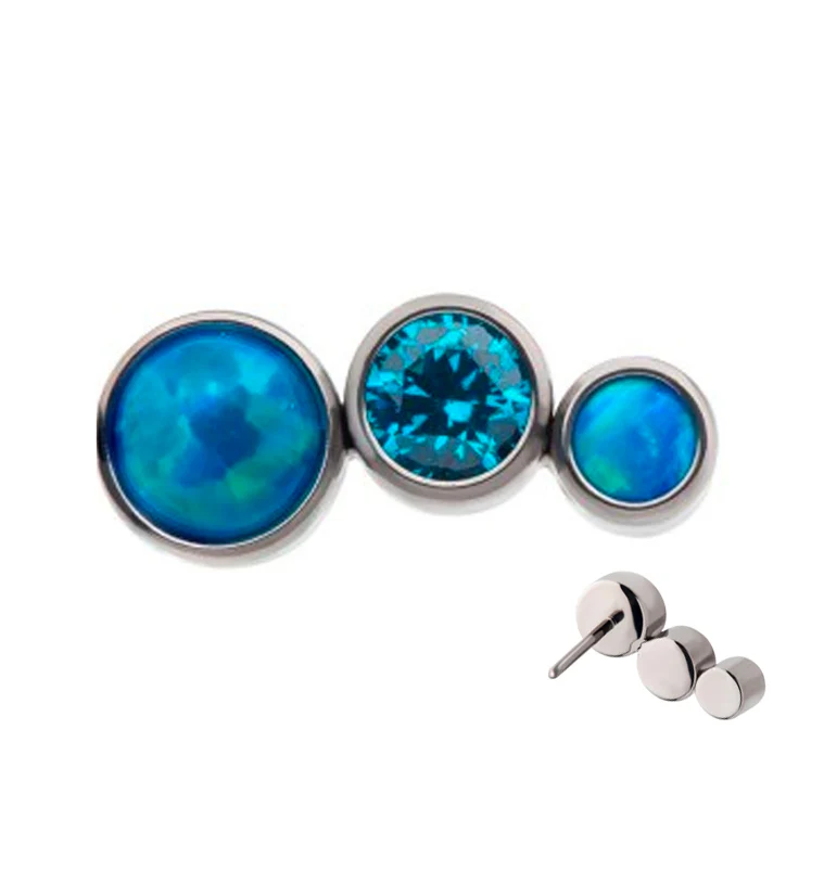 Crescendo Topaz CZ and Blue Opalite Threadless Titanium Top - Mrs Treak