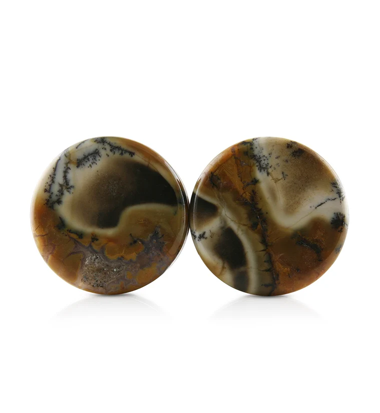 Amethyst Sage Dendritic Chalcedony Stone Plugs 3-4