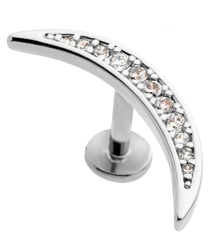 Thin Crescent CZ Stainless Steel Threadless Labret - Mrs Treak