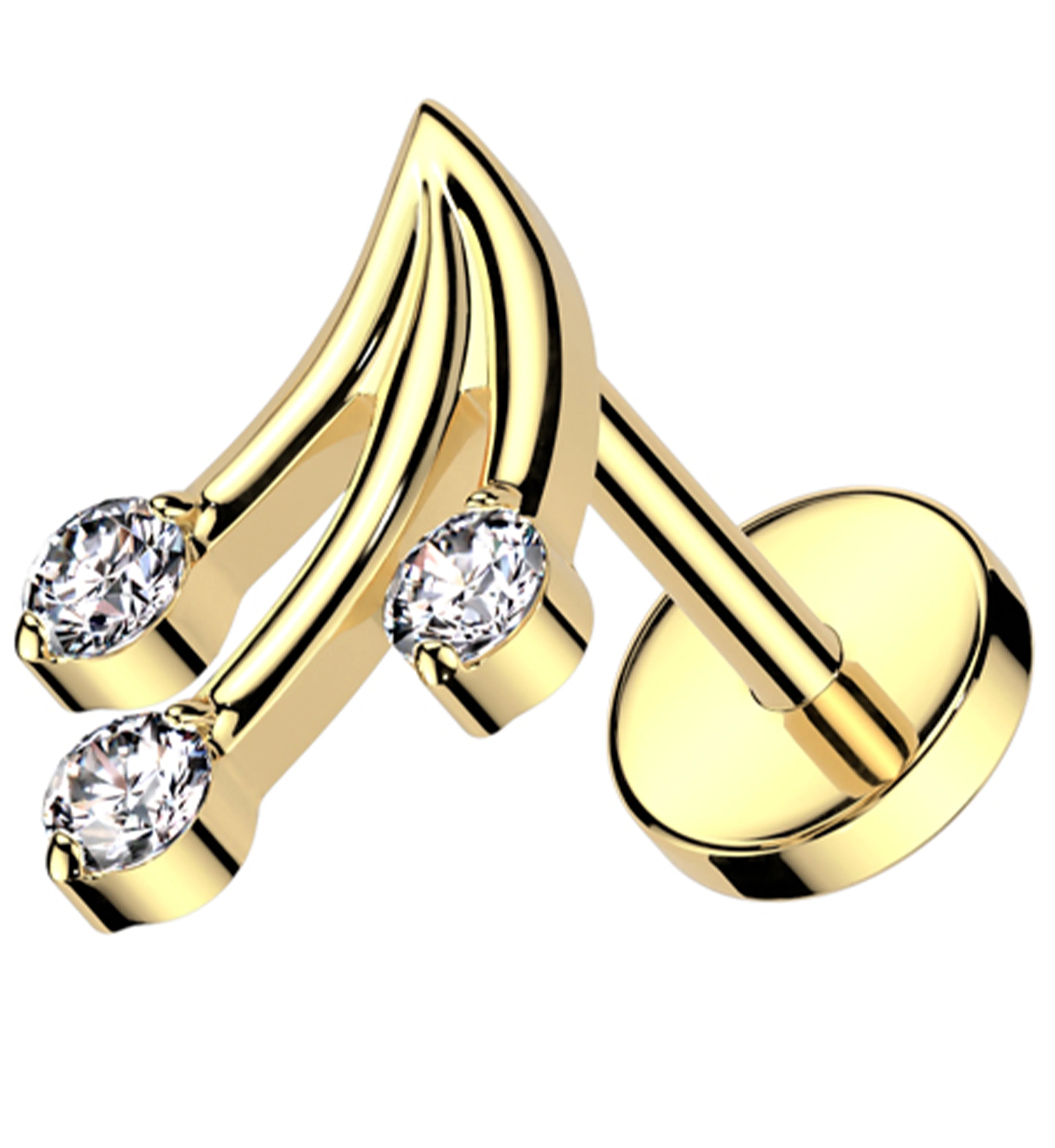 Gold PVD Meteor Shower Clear CZ Titanium Threadless Labret - Mrs Treak