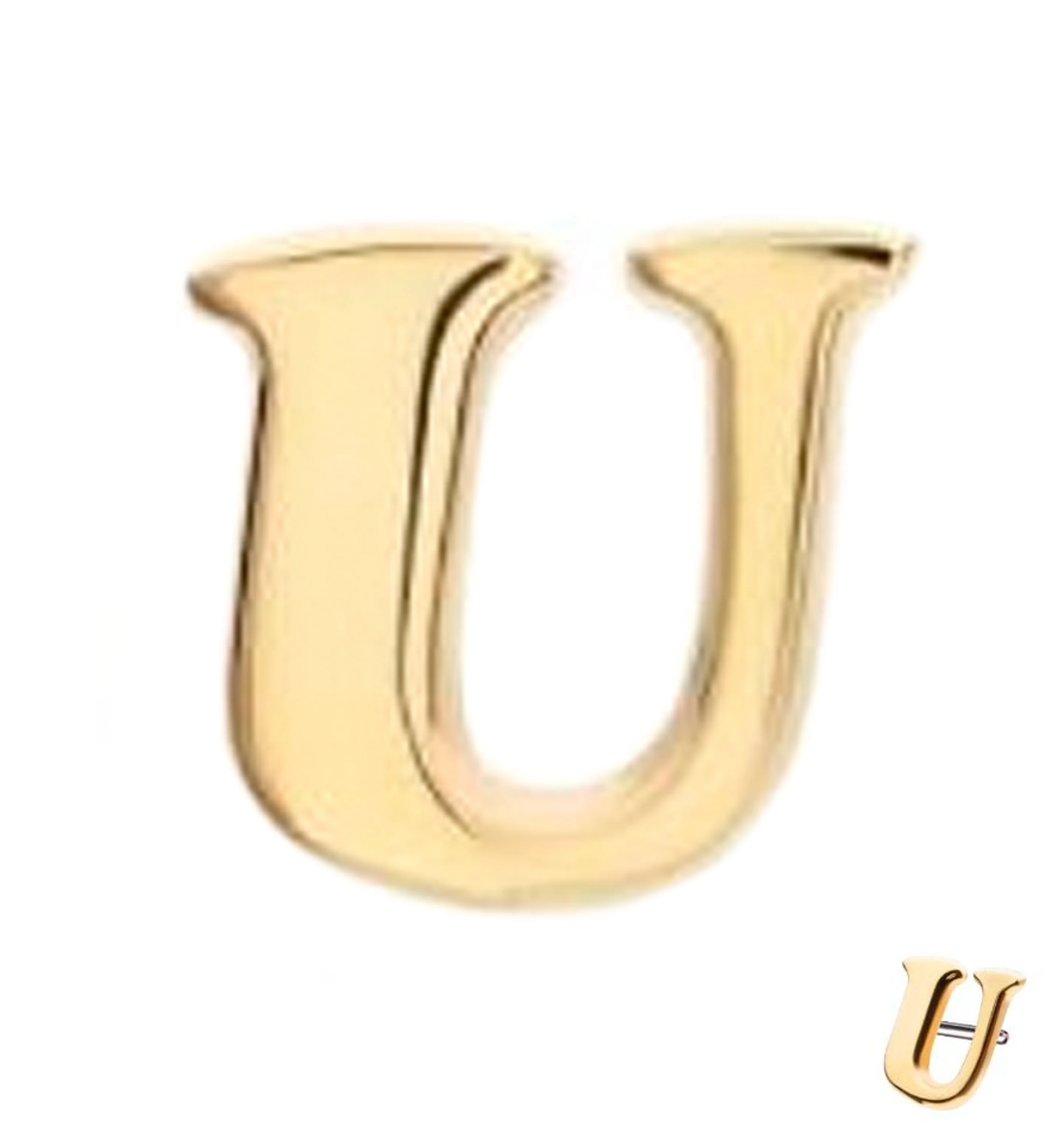 14kt Gold Letter U Threadless Top - Mrs Treak