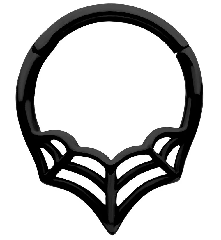Black PVD Spiderweb Point Stainless Steel Hinged Segment Ring - Mrs Treak