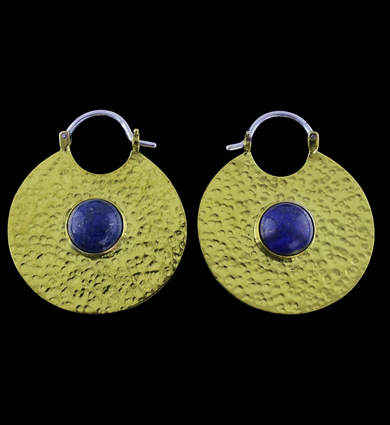 14G Mini Disk Lapis Lazuli Brass Hangers - Mrs Treak