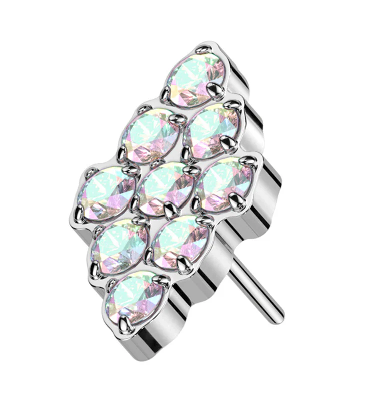 Rhombus Rainbow Aurora CZ Threadless Titanium Top - Mrs Treak