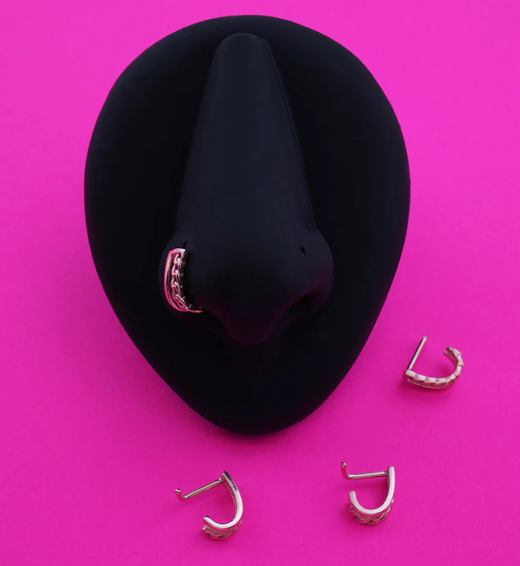 Rose Gold PVD Double Line Chain Nose Curve - Mrs Treak