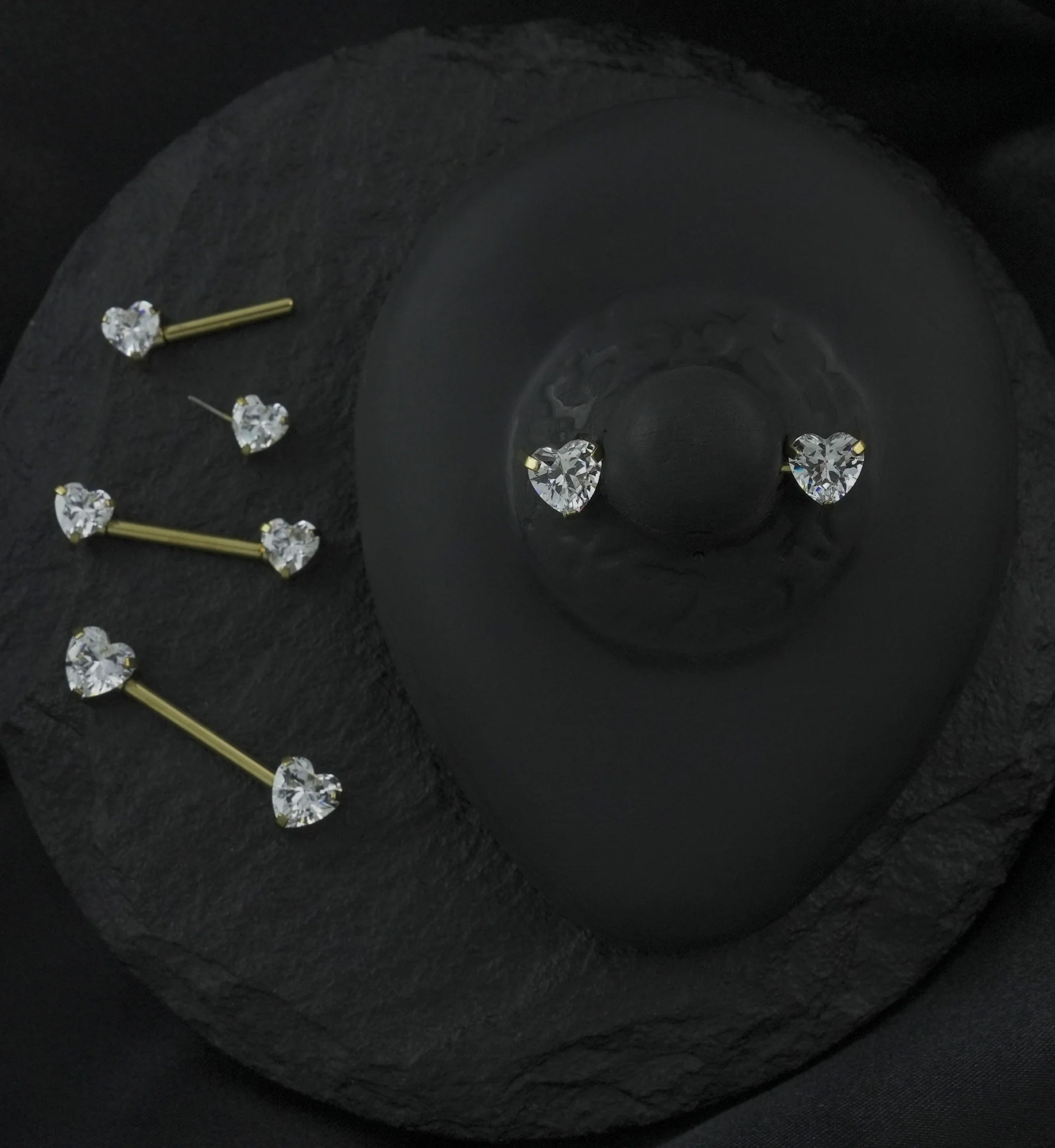 Gold PVD Clear Heart CZ Threadless Titanium Nipple Barbell - Mrs Treak