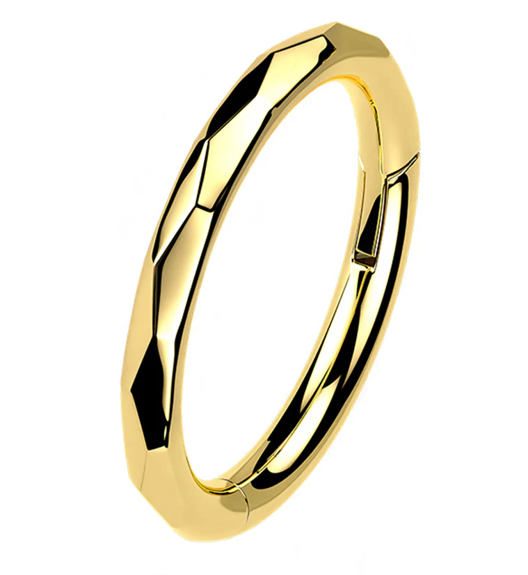 Gold PVD Angled Titanium Hinged Segment Ring - Mrs Treak