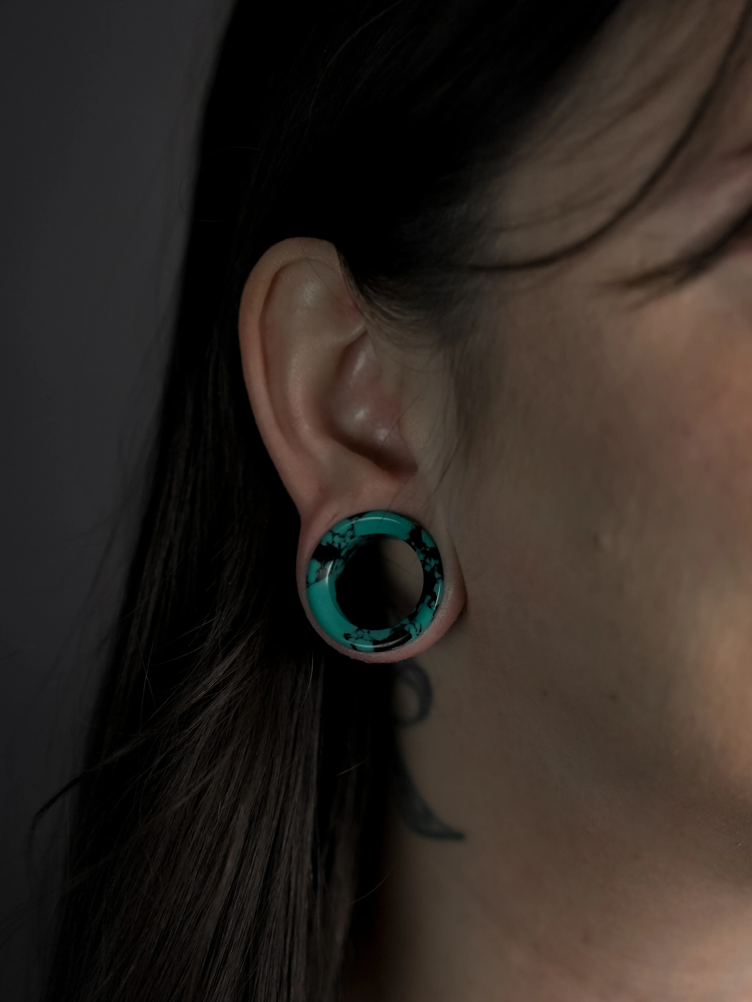 Black & Teal Howlite Stone Tunnels - Mrs Treak