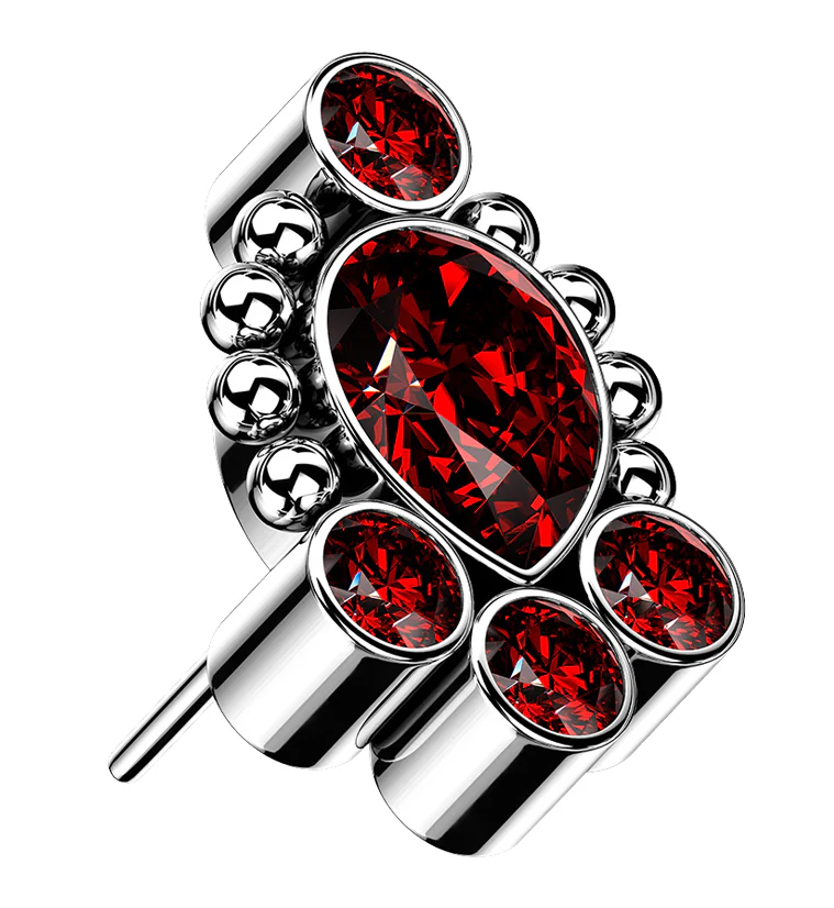 Charm Beaded Red CZ Titanium Threadless Top - Mrs Treak