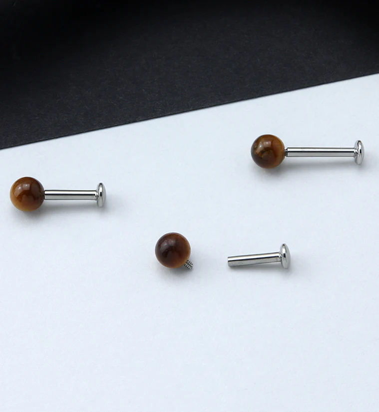 Tiger Eye Stone Ball Top Internally Threaded Labret - Mrs Treak