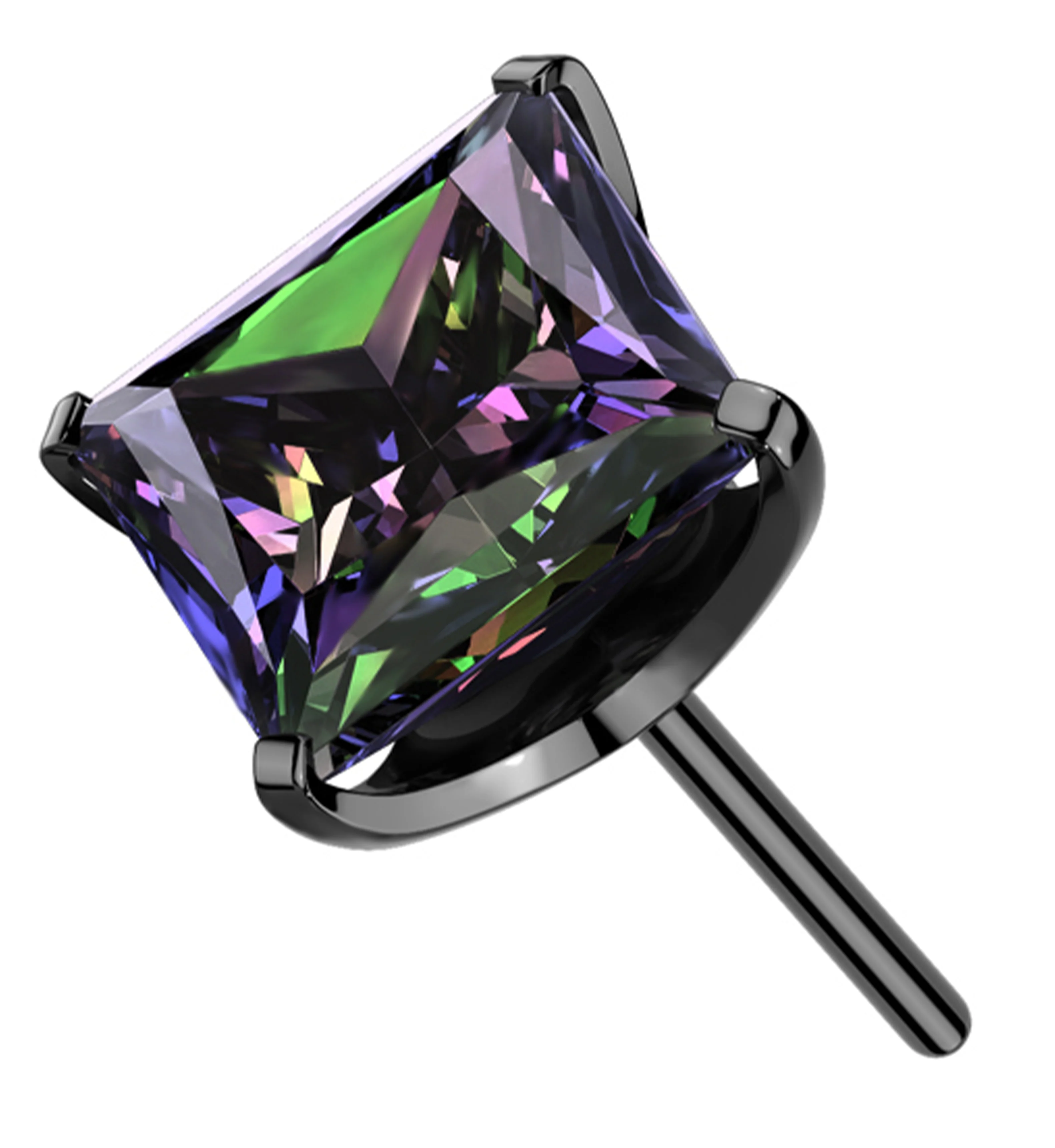 Black PVD Rhombus Black Aurora CZ Threadless Titanium Top - Mrs Treak