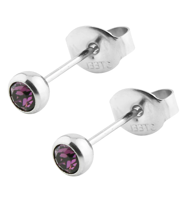 Purple Bezel CZ Stainless Steel Stud Earrings - Mrs Treak