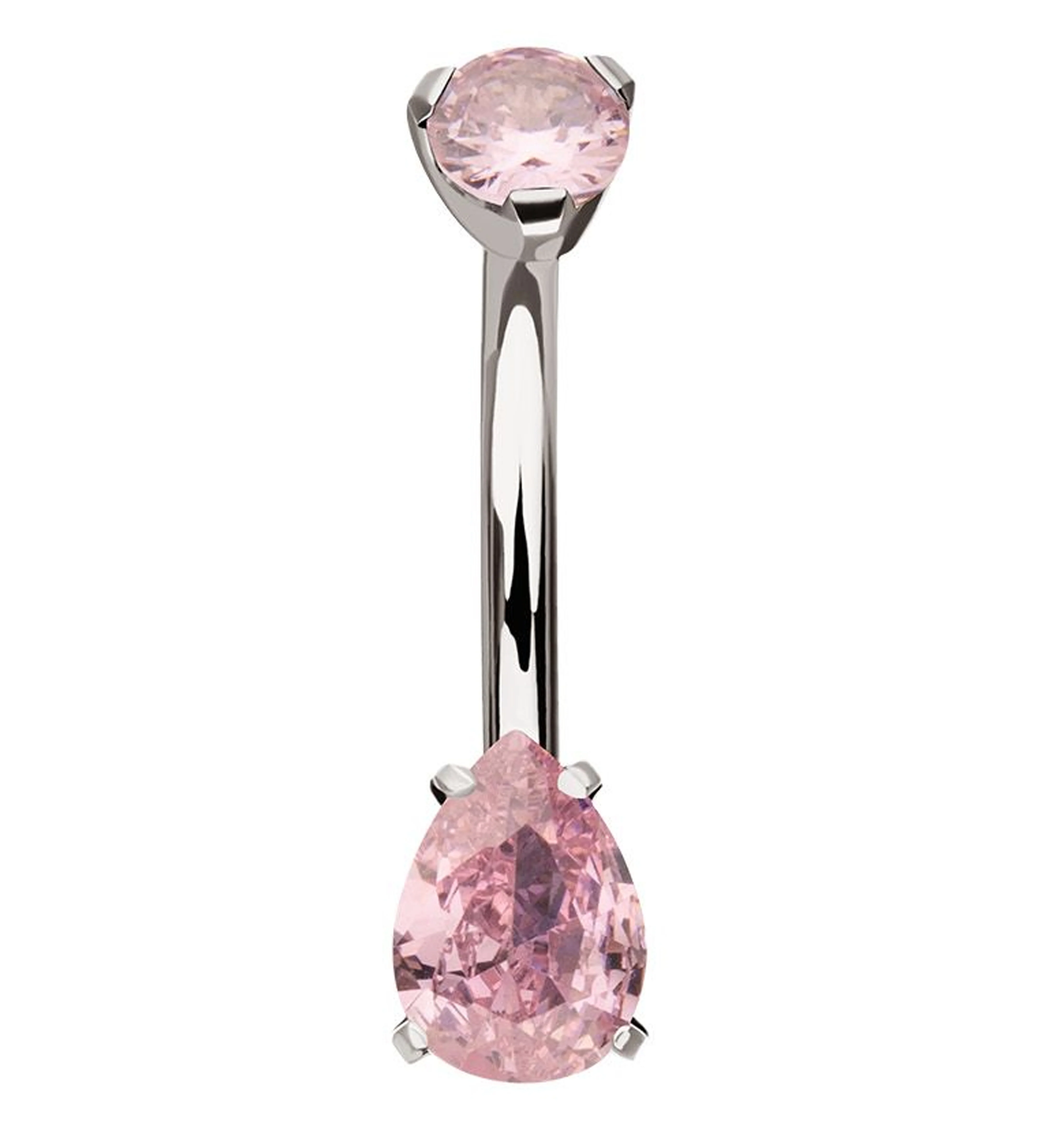 Teardrop Pink CZ Titanium Internally Threaded Belly Button Ring - Mrs Treak