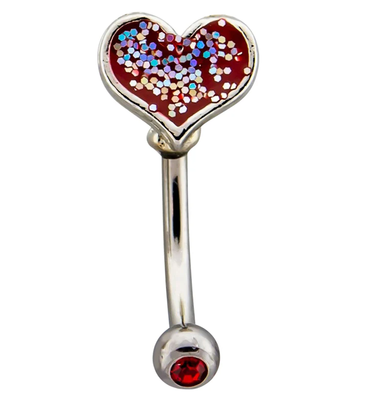 Red CZ Heart Glitter CZ Curved Barbell - Mrs Treak