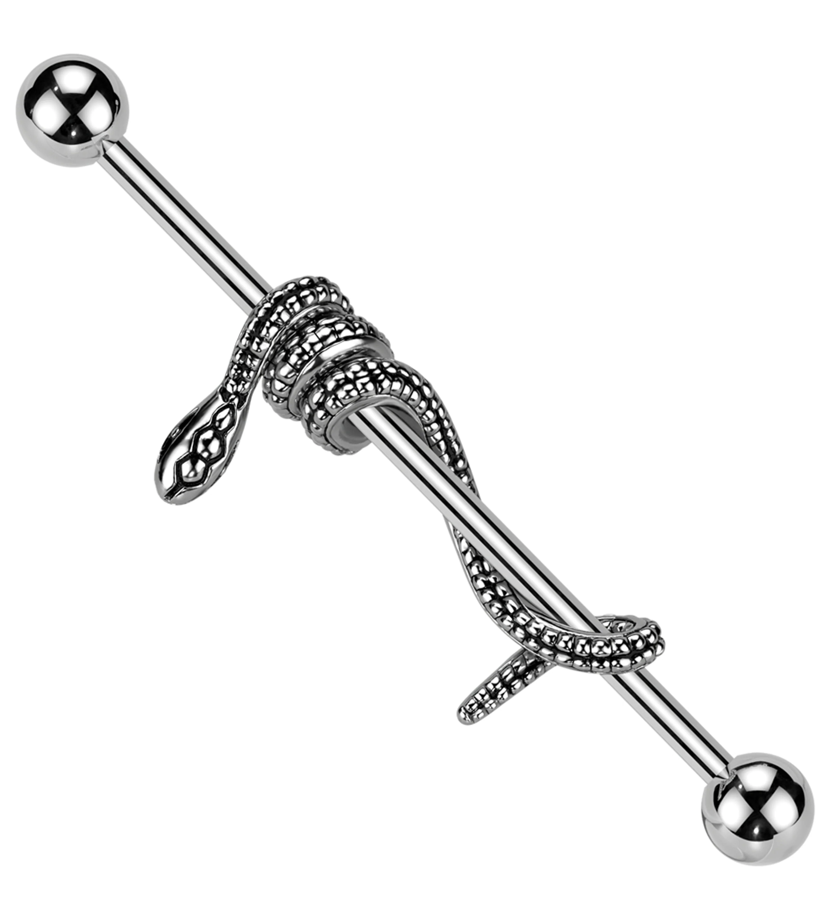 Wrapped Snake Stainless Steel Industrial Barbell - Mrs Treak