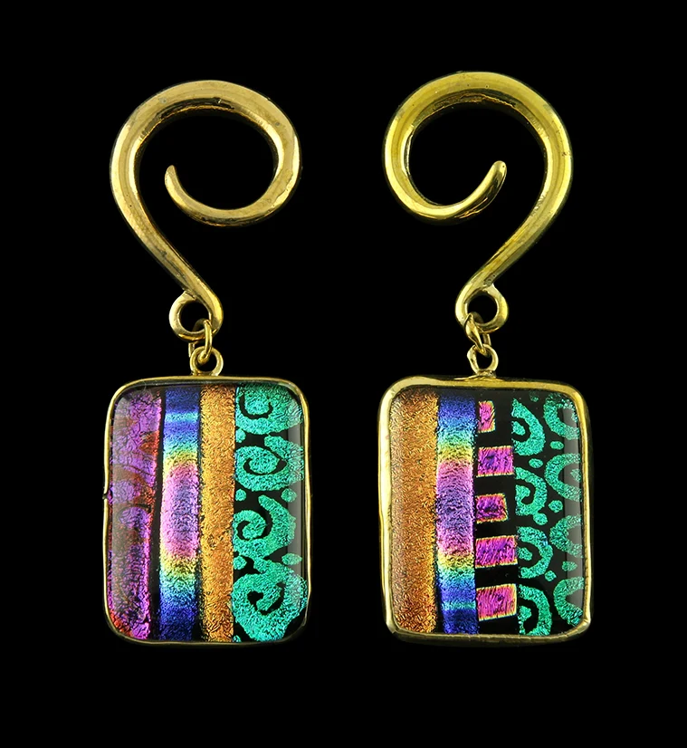 Santa Fe Dichroic Glass Brass Ear Weights Version 9 - Mrs Treak
