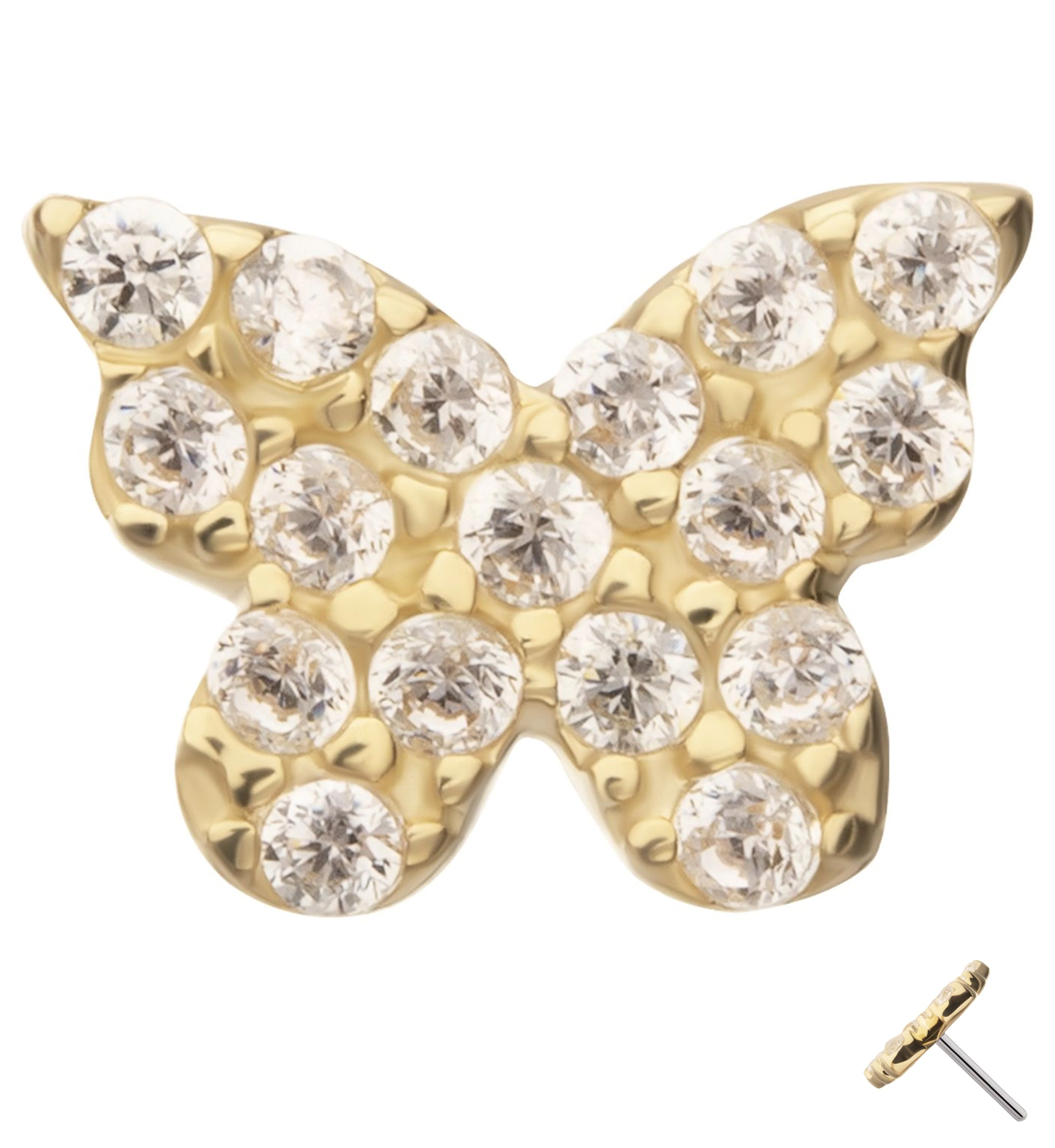 14kt Gold Butterfly Pave Clear CZ Threadless Top - Mrs Treak