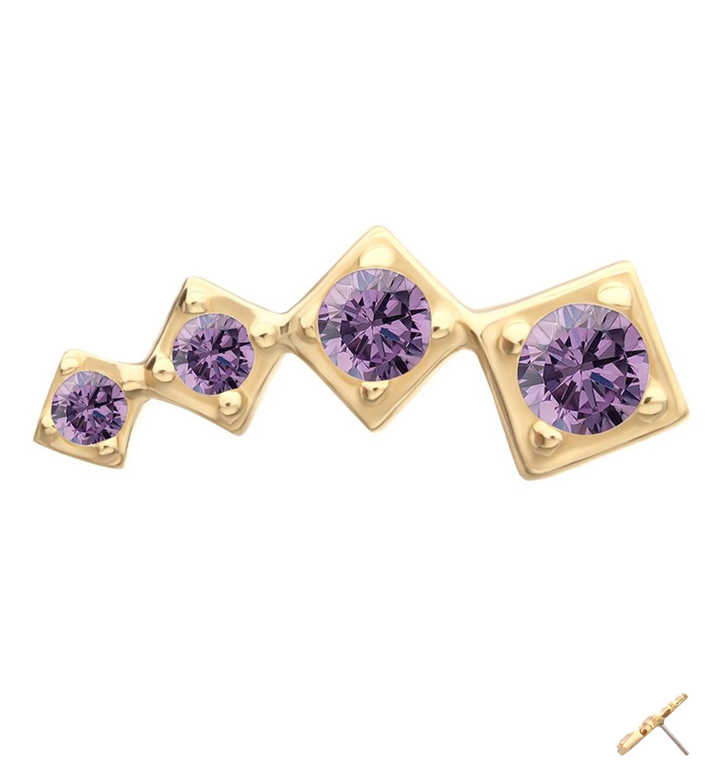 14kt Gold Square Crescendo Amethyst CZ Threadless Top - Mrs Treak