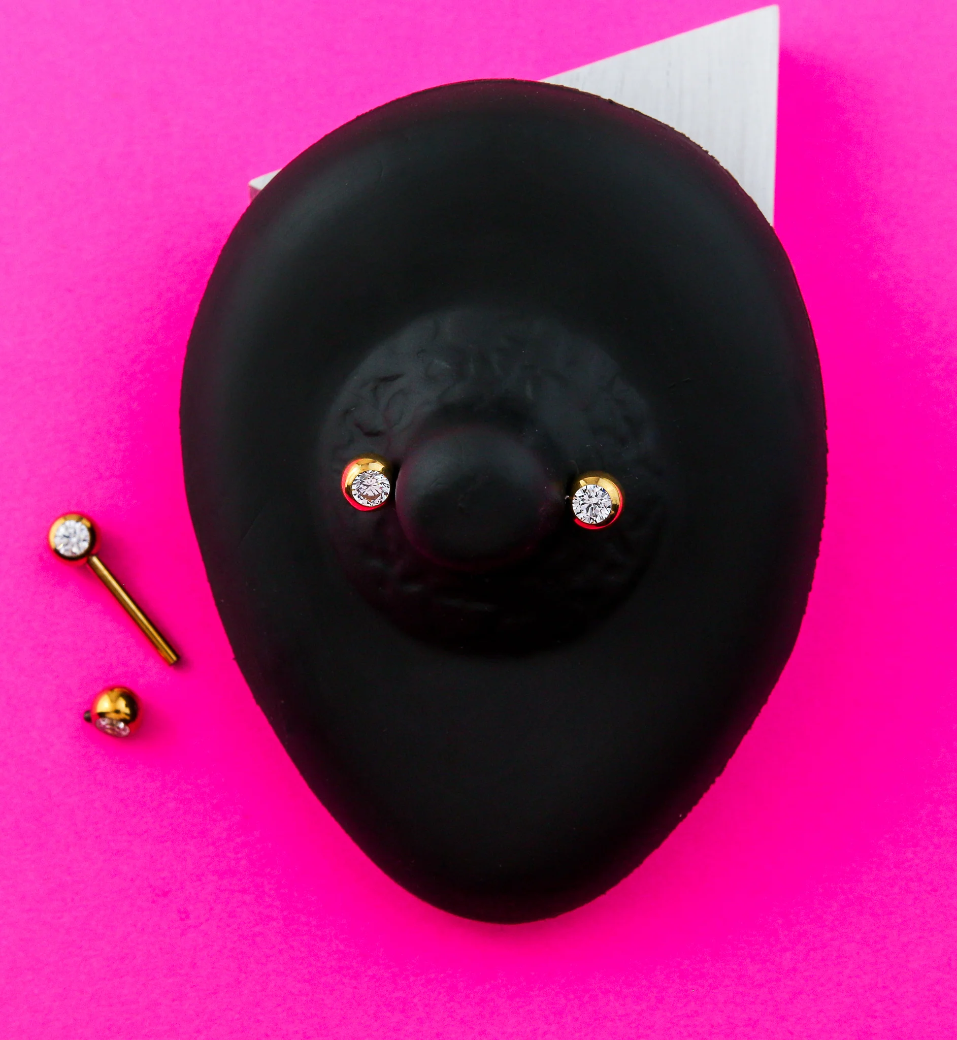 Gold PVD Clear CZ Ball Internally Threaded Titanium Nipple Barbells - Mrs Treak