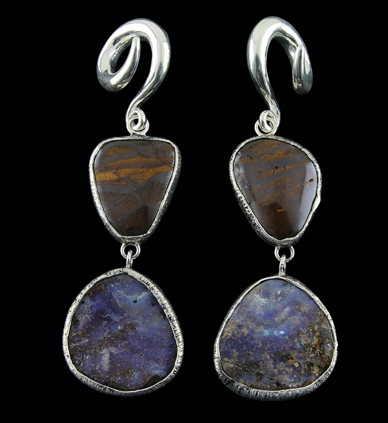 Double Boulder Opal Ear Weights Version 14 - Mrs Treak