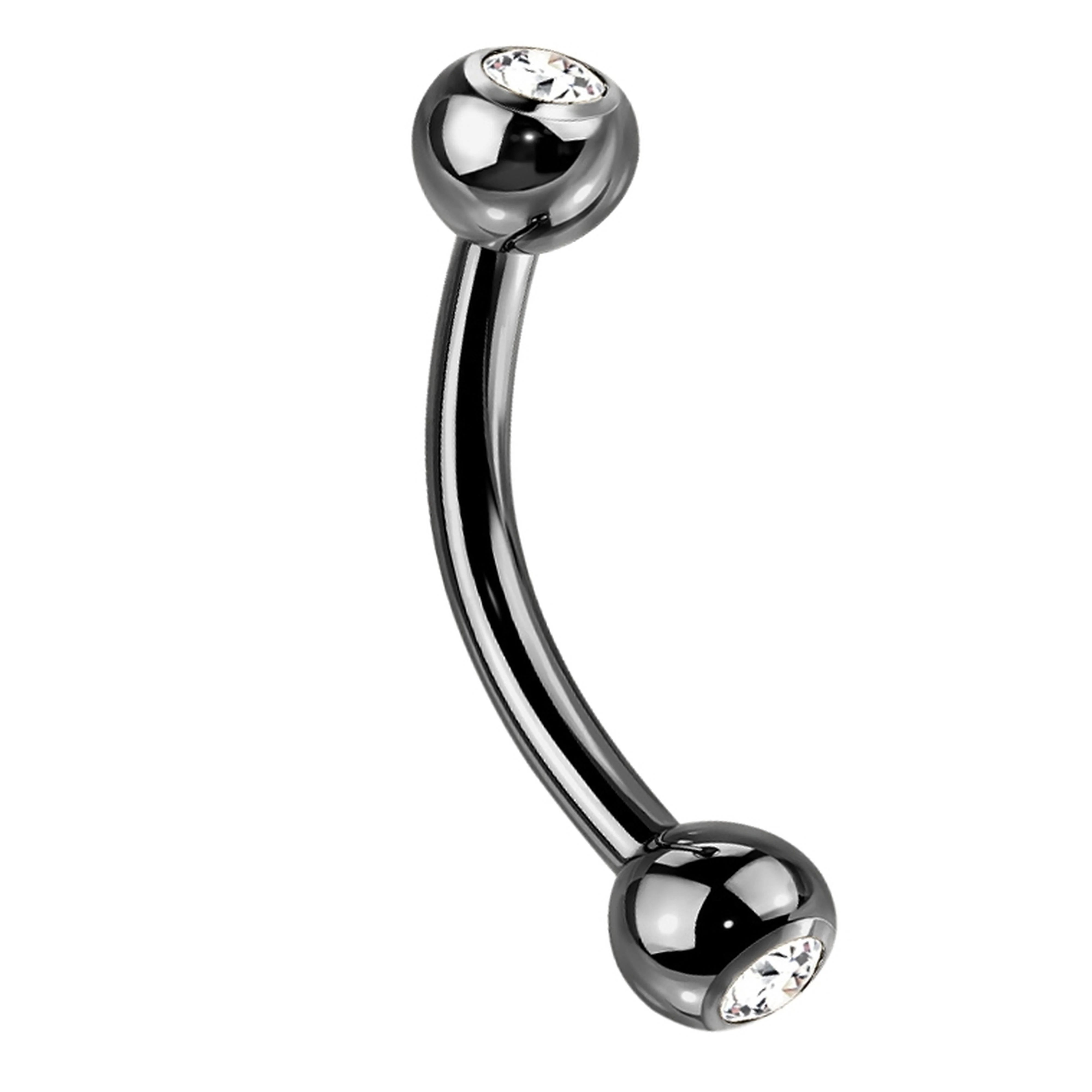 16G Black PVD Titanium Double CZ Curved Barbell (External Threading) - Mrs Treak