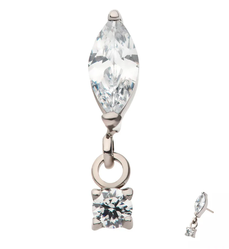 Marquise Dangle Round CZ Threadless Titanium Top - Mrs Treak