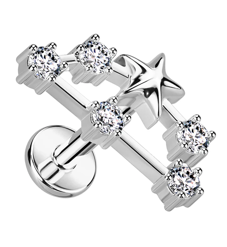 Capricorn Constellation Clear CZ Stainless Steel Internally Threaded Labret - Mrs Treak