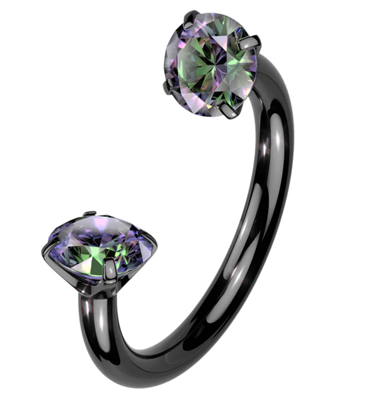 Black PVD Prong Black Aurora CZ Titanium Internally Threaded Circular Barbell - Mrs Treak
