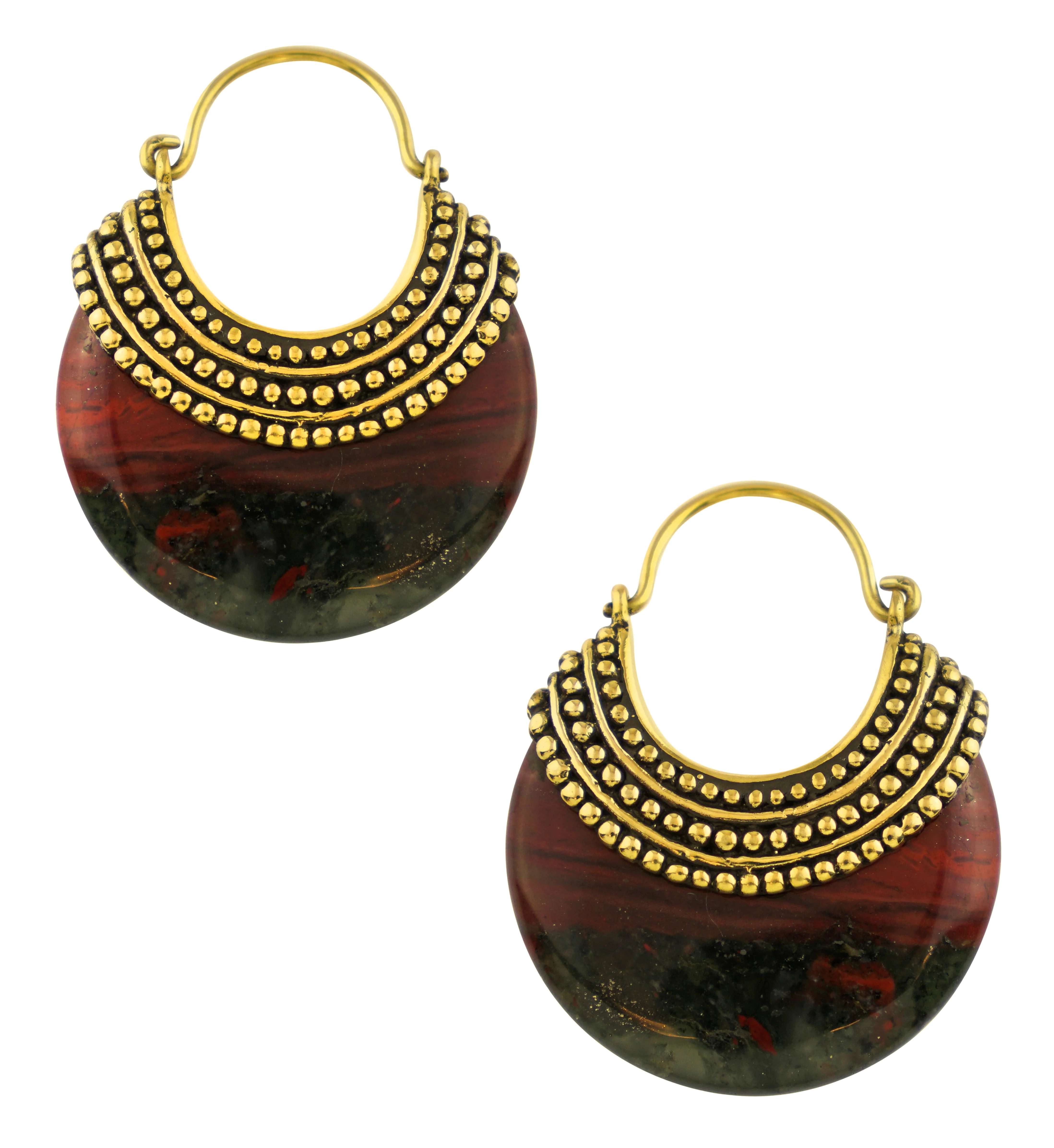 African Bloodstone Beaded Brass Stone Earrings - Mrs Treak