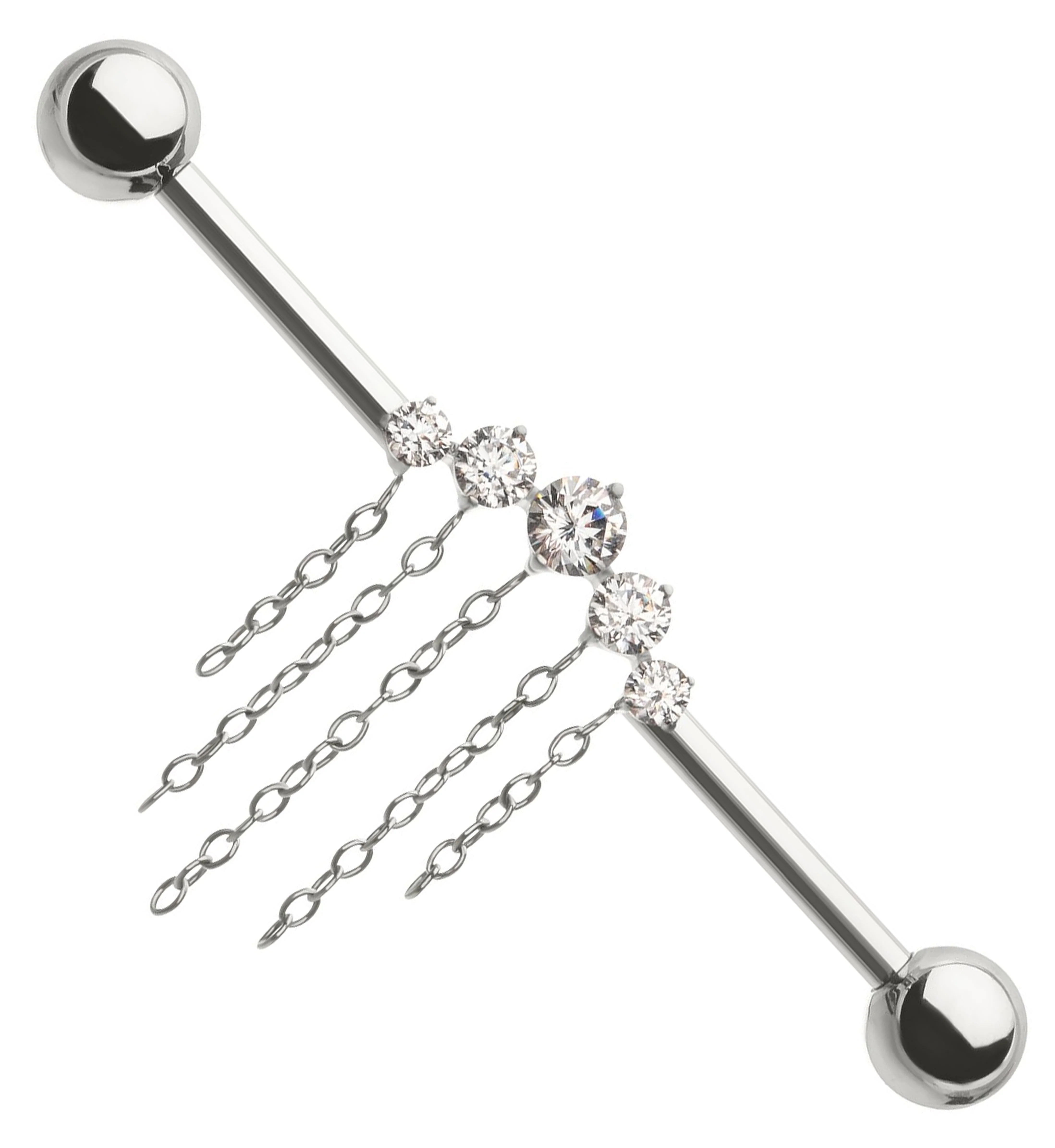 Arch Clear CZ Five Chain Dangle Internally Threaded Titanium Industrial Barbell - Mrs Treak