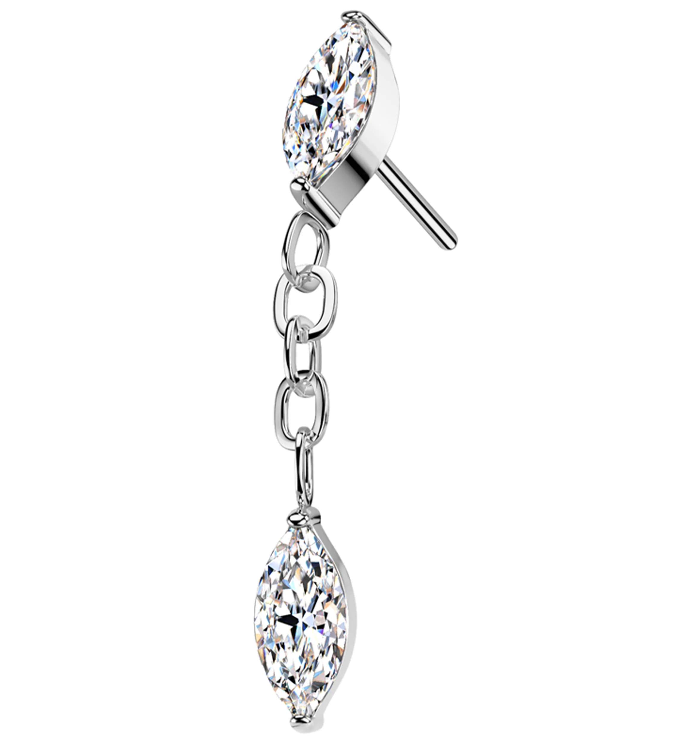 Teardrop Chain Link Dangle Clear CZ Titanium Threadless Top - Mrs Treak