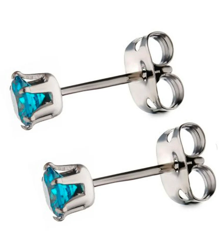 Aqua CZ Prong Titanium Earrings - Mrs Treak
