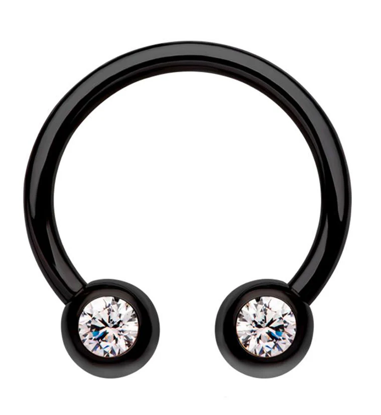 Black PVD Clear CZ Titanium Circular Barbell - Mrs Treak