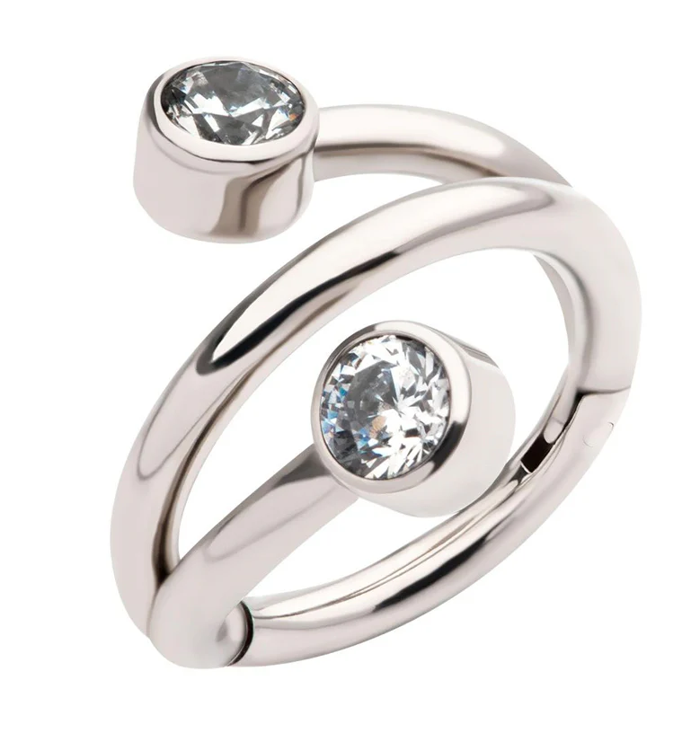Wrap Double Clear CZ Titanium Hinged Segment Ring - Mrs Treak