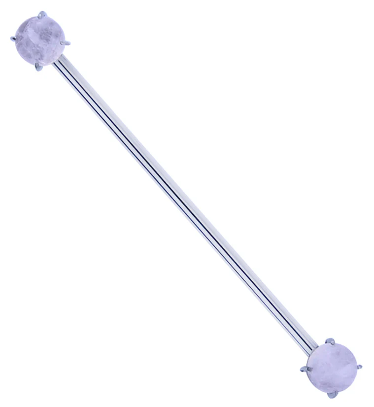Double Rose Quartz Stone Threadless Titanium Industrial Barbell - Mrs Treak