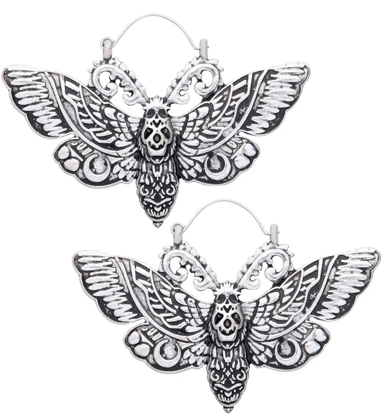 Death Moth Stainless Steel Plug Hoops - Mrs Treak