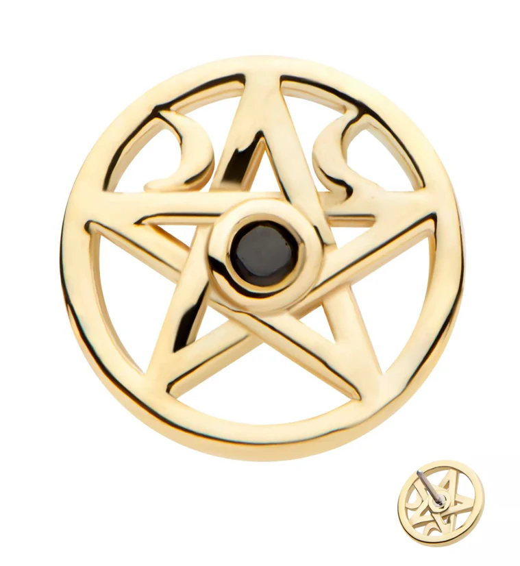 14kt Gold Half Moon Pentacle Black CZ Threadless Top - Mrs Treak
