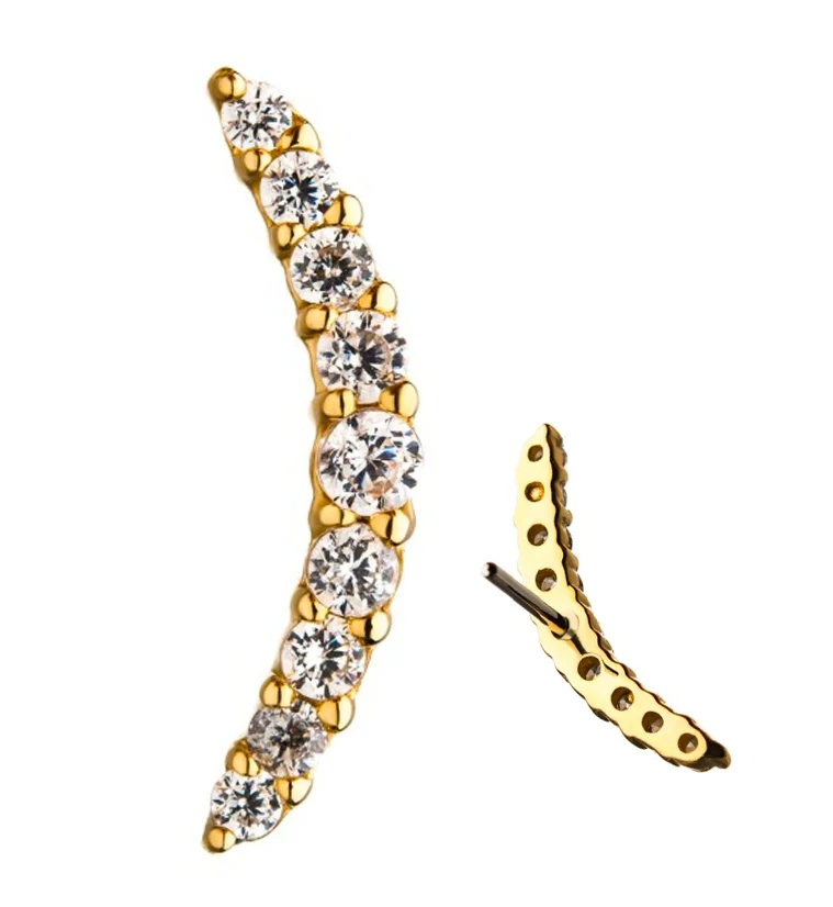 14kt Gold Curved Prong Set CZ Threadless Top - Mrs Treak