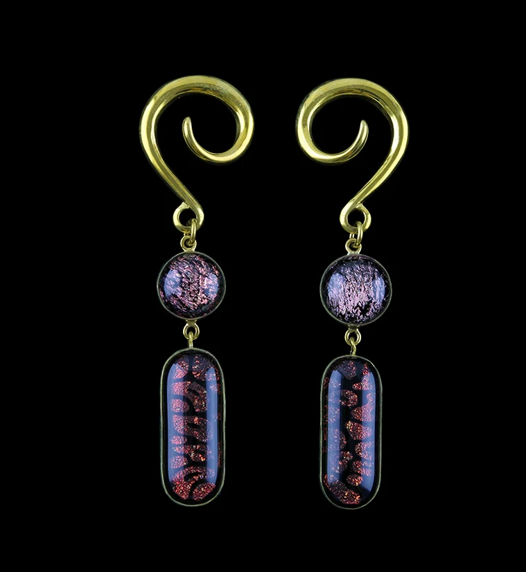 Coral Double Dichroic Plane Glass Brass Ear Weights - Mrs Treak