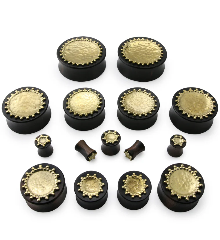 Doily Brass Inlay Areng Wood Plugs - Mrs Treak