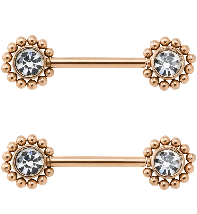 14G Rose Gold PVD Gem Verge Threadless Nipple Ring Barbells - Mrs Treak